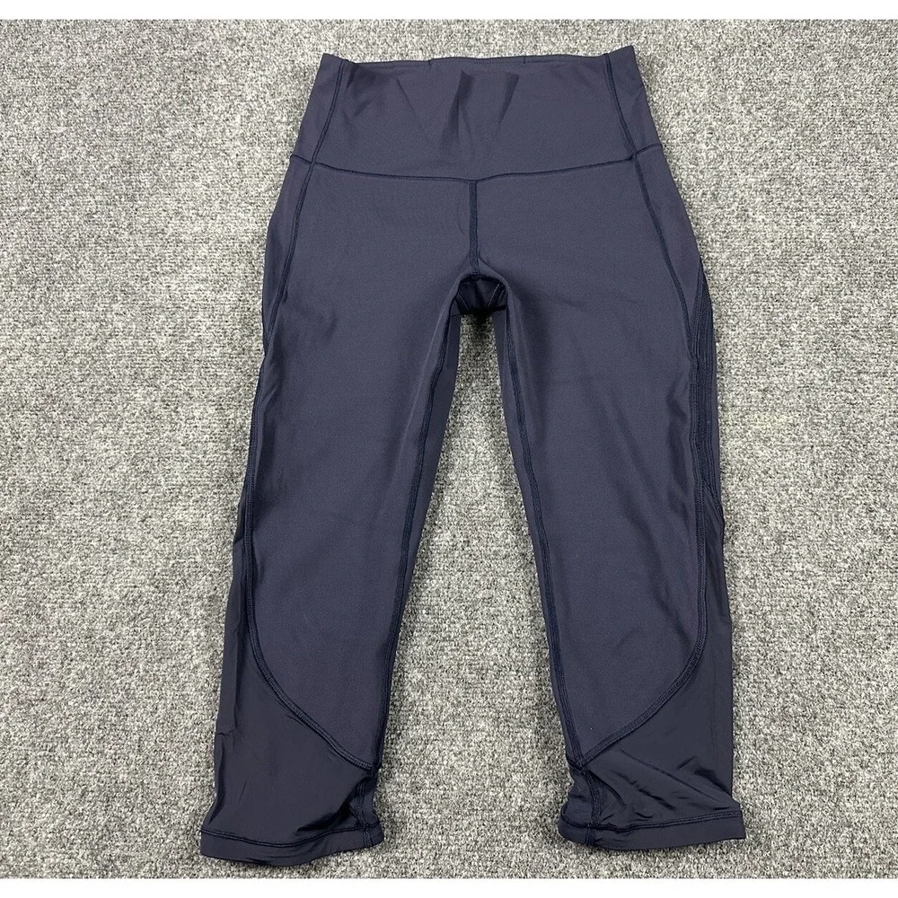 Lululemon Athletica High Rise Mesh Panel Crop Leggings Navy Blue Yoga Pants